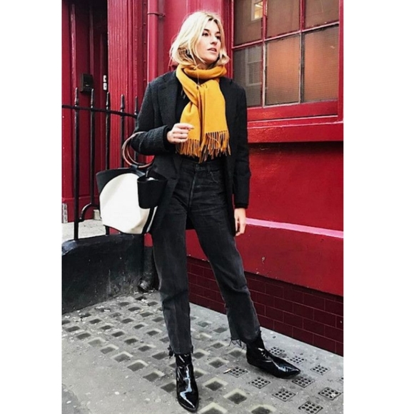 Nordstrom Open Edit Chloe Zip Boots Black Vegan Patent Leather Chunky Square Toe - Picture 10 of 15